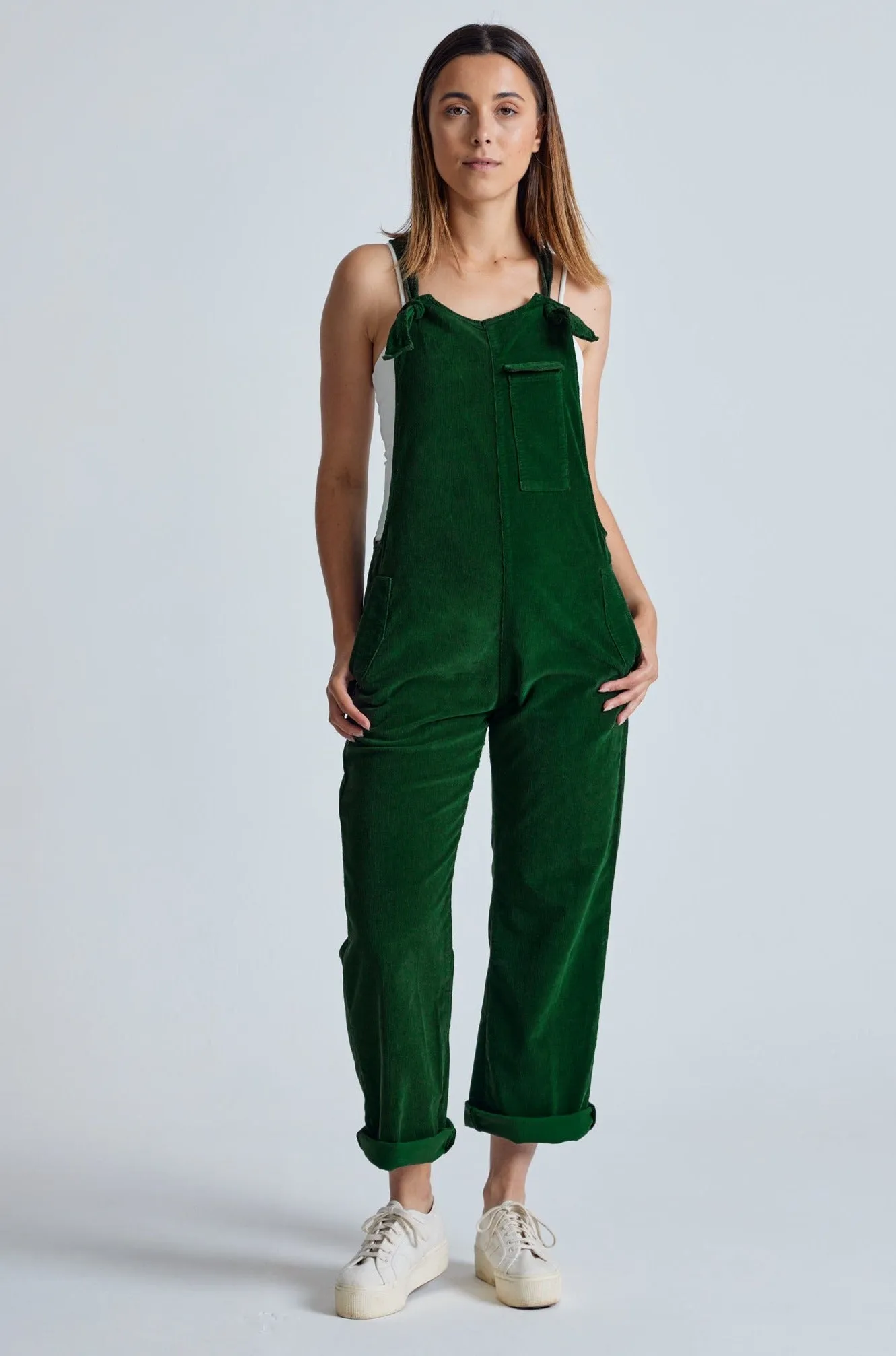 MARY-LOU Green - Organic Cotton Cord Dungarees by Flax & Loom