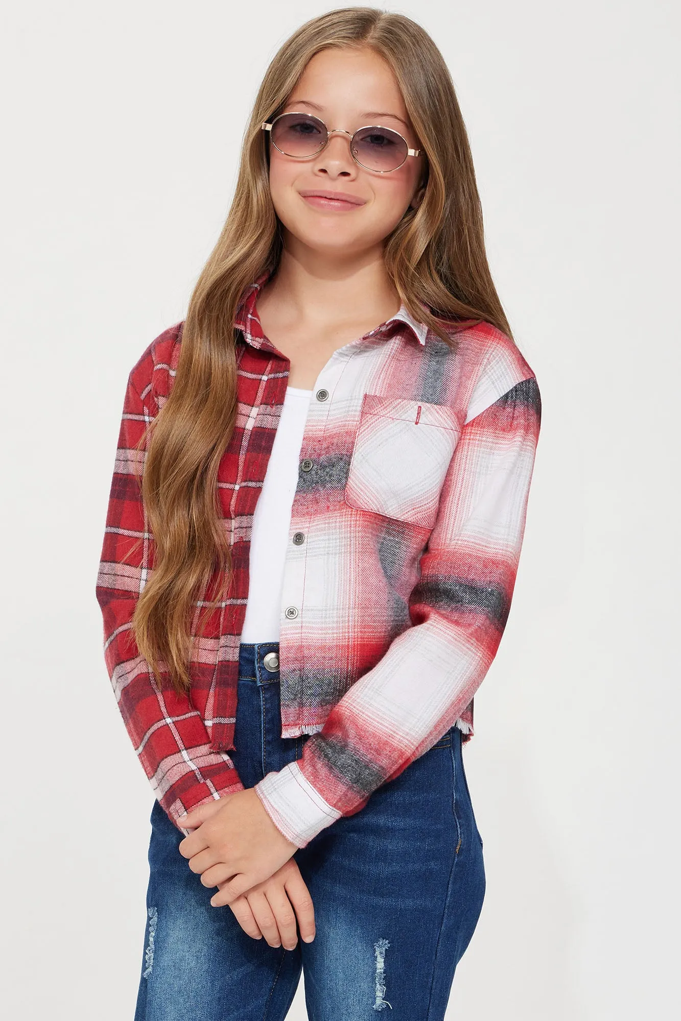 Mini Drop Shoulder Flannel Shirt - Red/Black