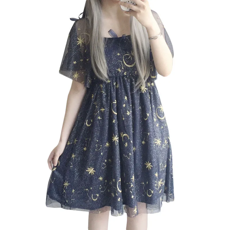 MOON EMBROIDERY BOW DRESS BY71114