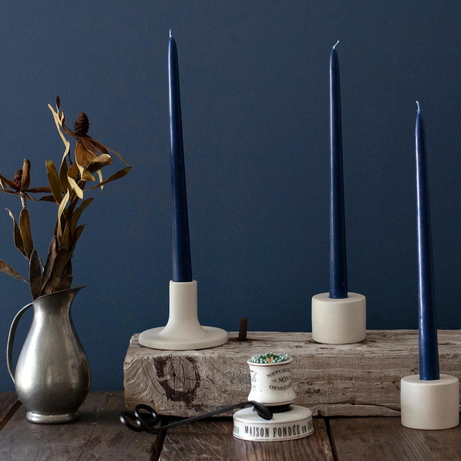 Navy Beeswax 12 inch Taper Candles (one pair)