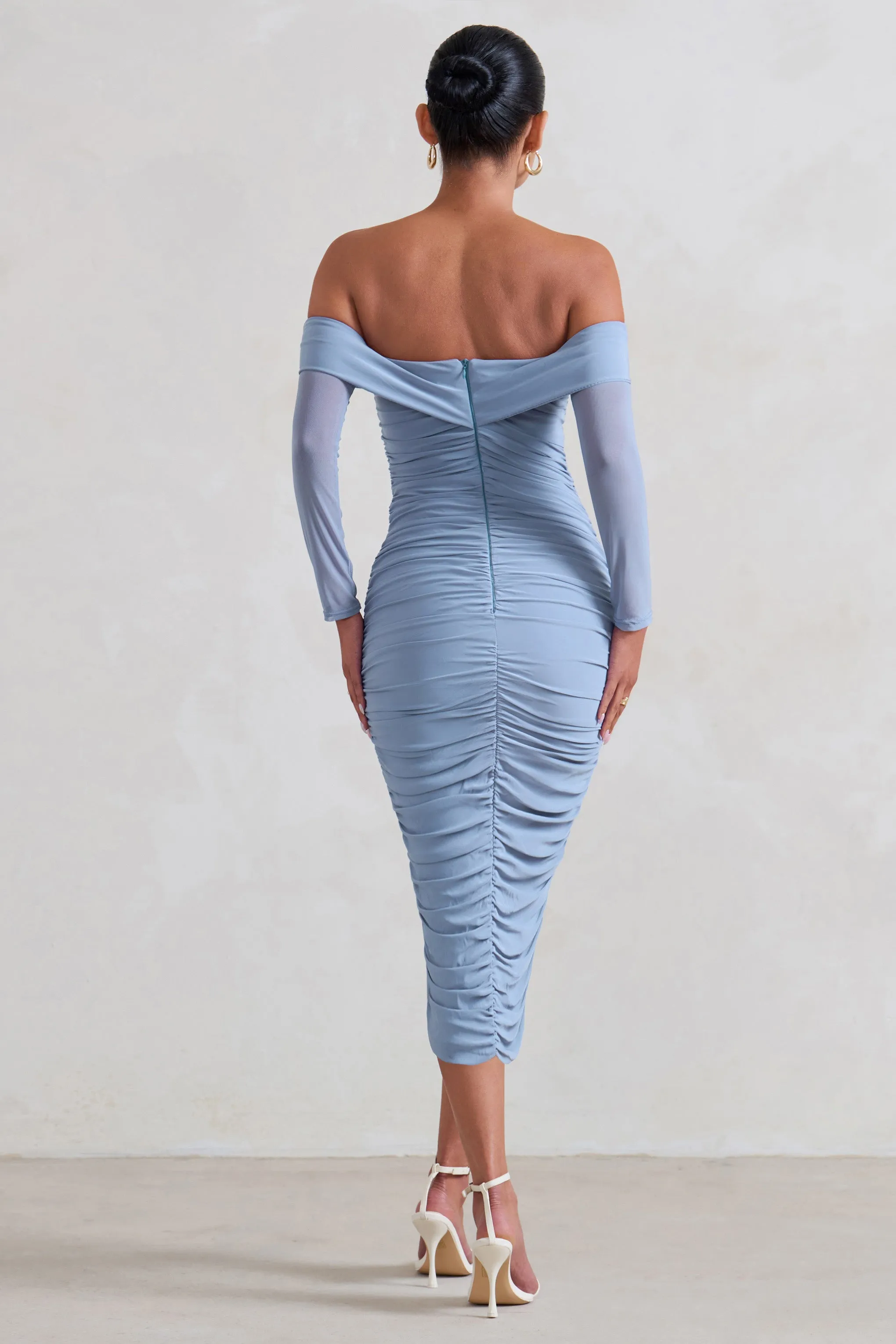 Neva | Ice Blue Bardot Twist Midi Dress