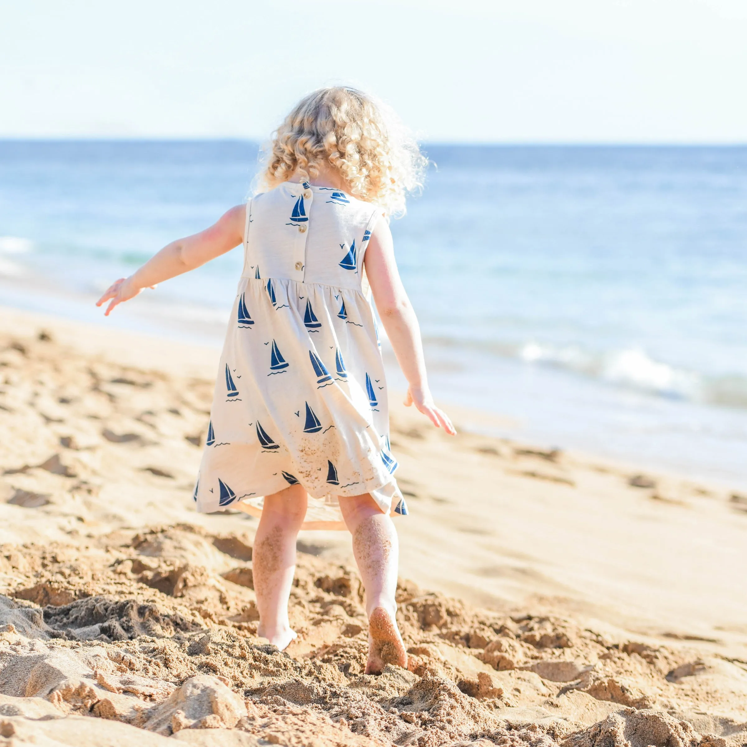 oh baby! Slub Tank Dress - Navy Sailboat Print - Oat