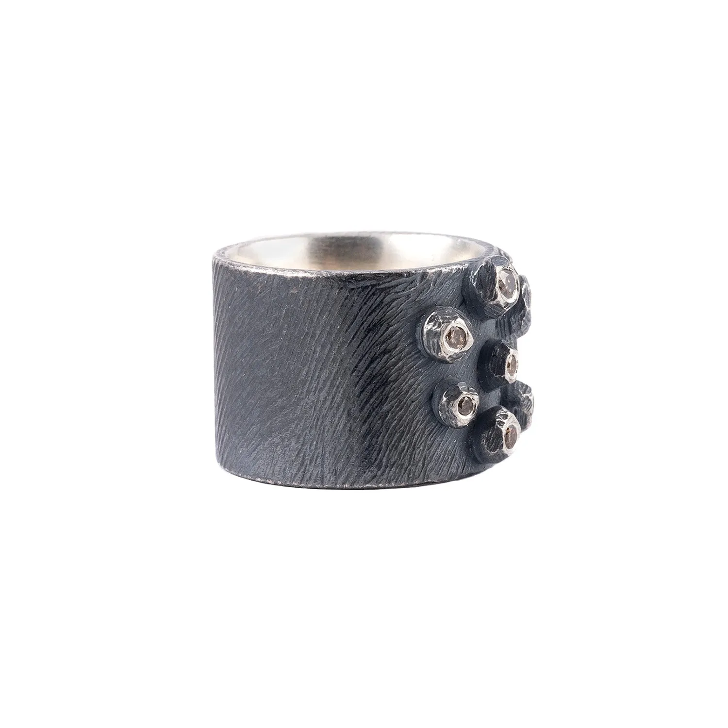 Oxidized Silver Barnacle Band with Cognac Diamonds by Dahlia Kanner