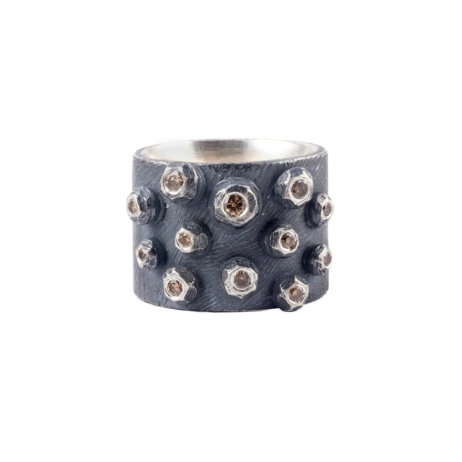 Oxidized Silver Barnacle Band with Cognac Diamonds by Dahlia Kanner