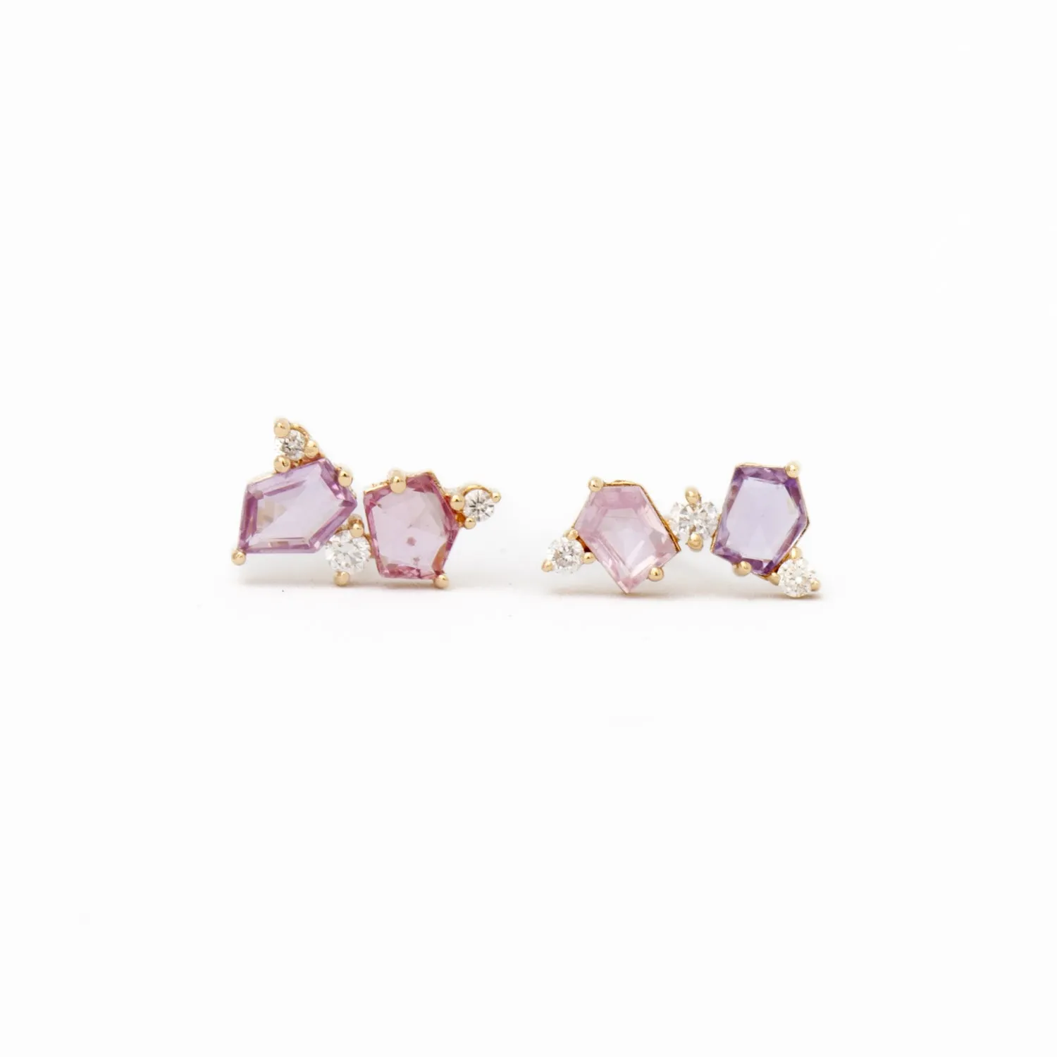 Pink & Peach Sapphire Mosaic Mix Studs