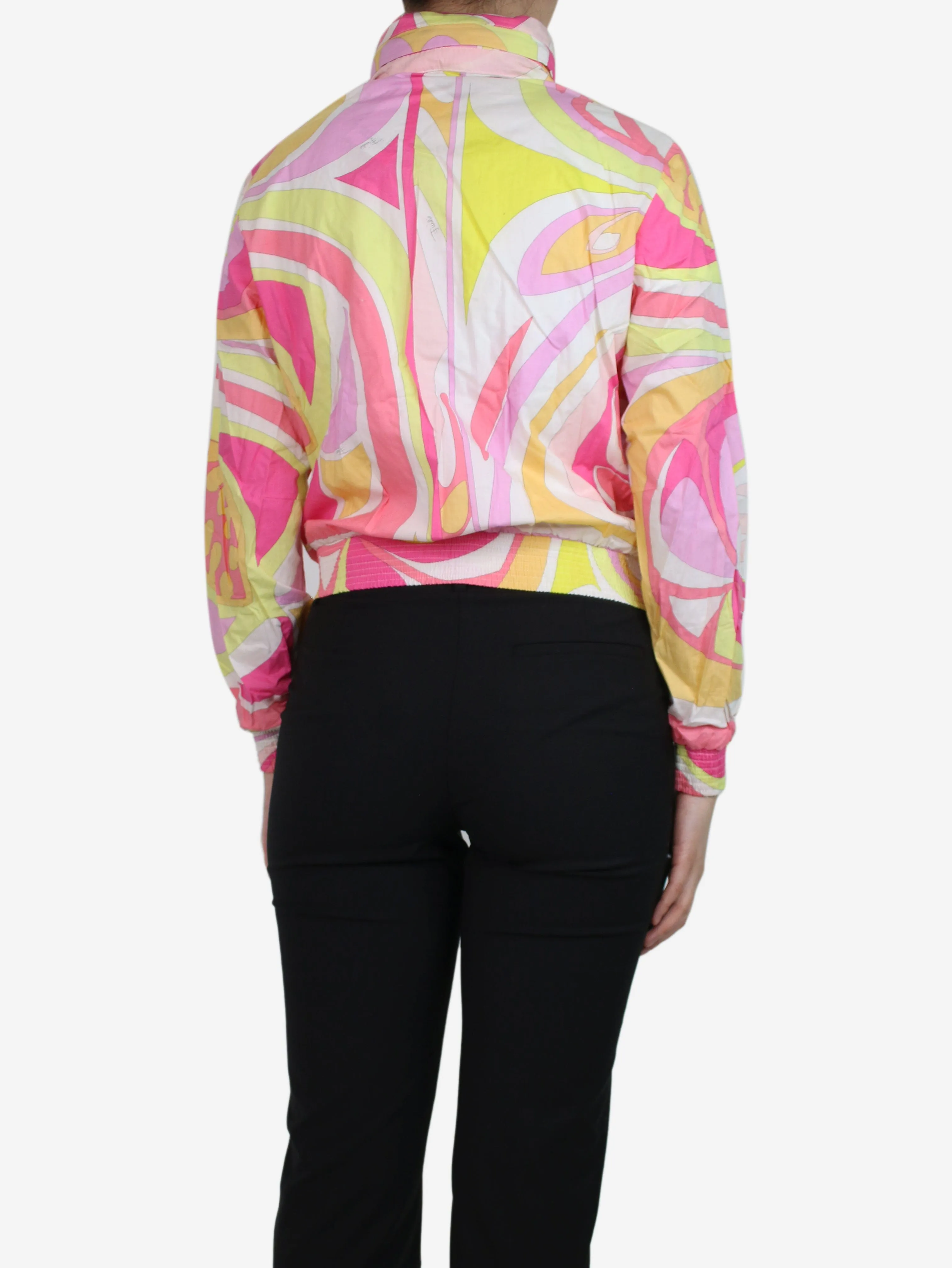 Pink printed high-neck jacket - size UK 8