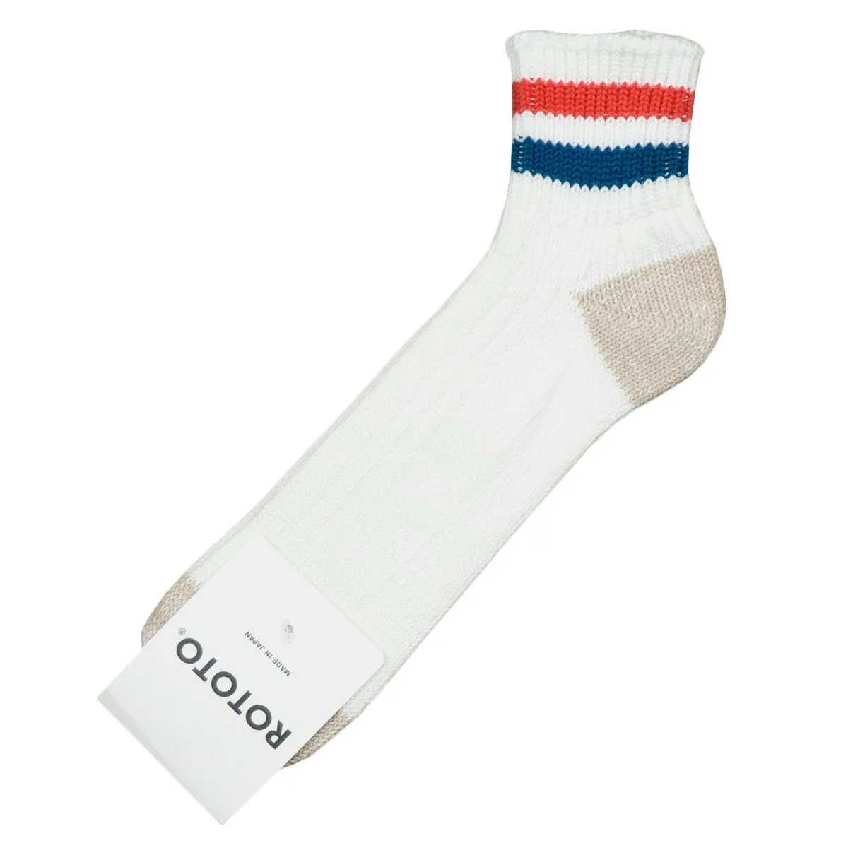 RoToTo - O.S. Ribbed Ankle Socks - White / Light Red / Medium Blue