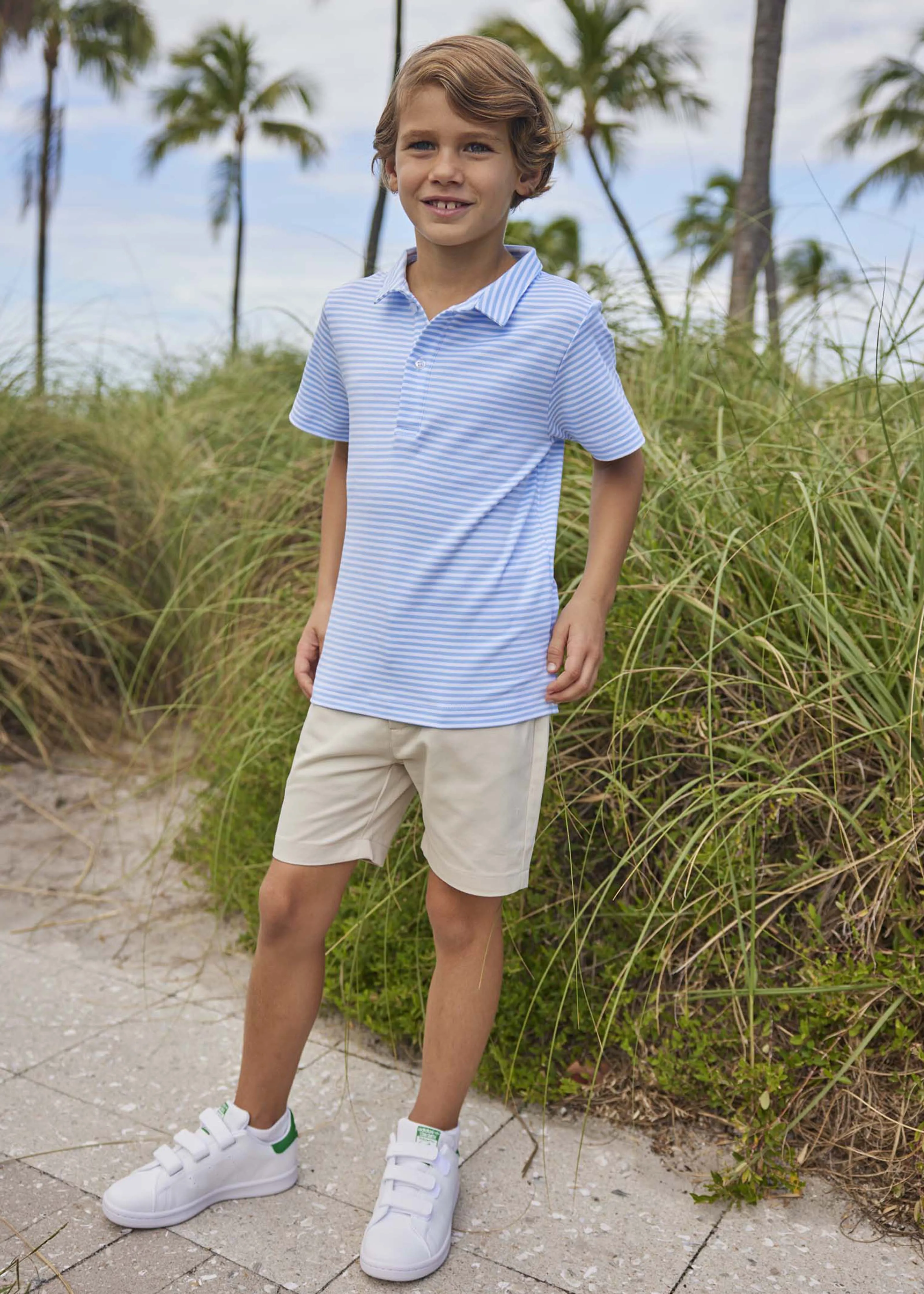 Short Sleeve Polo - Light Blue Stripe