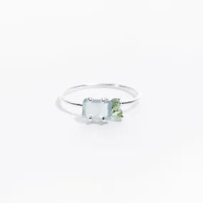 Silver Chalcedony and Peridot Faceted Square Ring