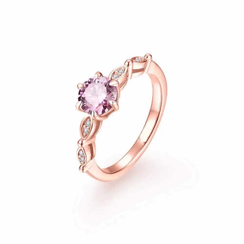 Silver or Gold 1.0ct Pink Moissanite Ring with Side Accent Stones