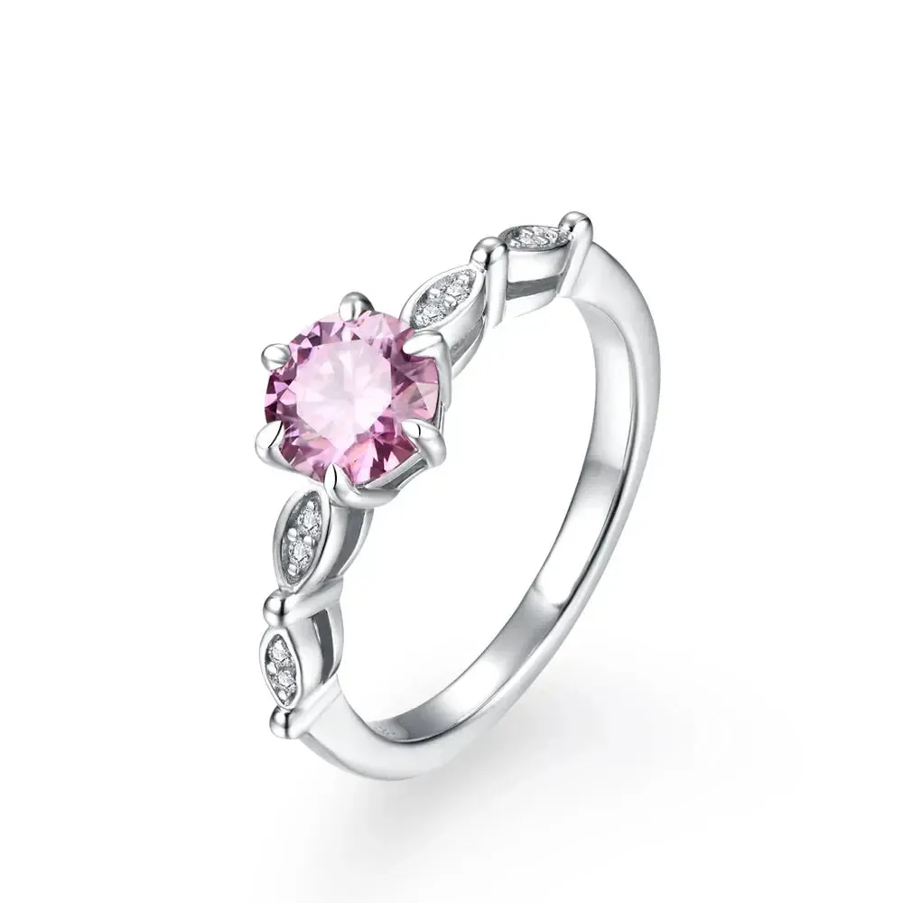 Silver or Gold 1.0ct Pink Moissanite Ring with Side Accent Stones