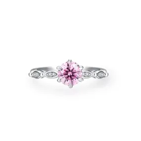 Silver or Gold 1.0ct Pink Moissanite Ring with Side Accent Stones