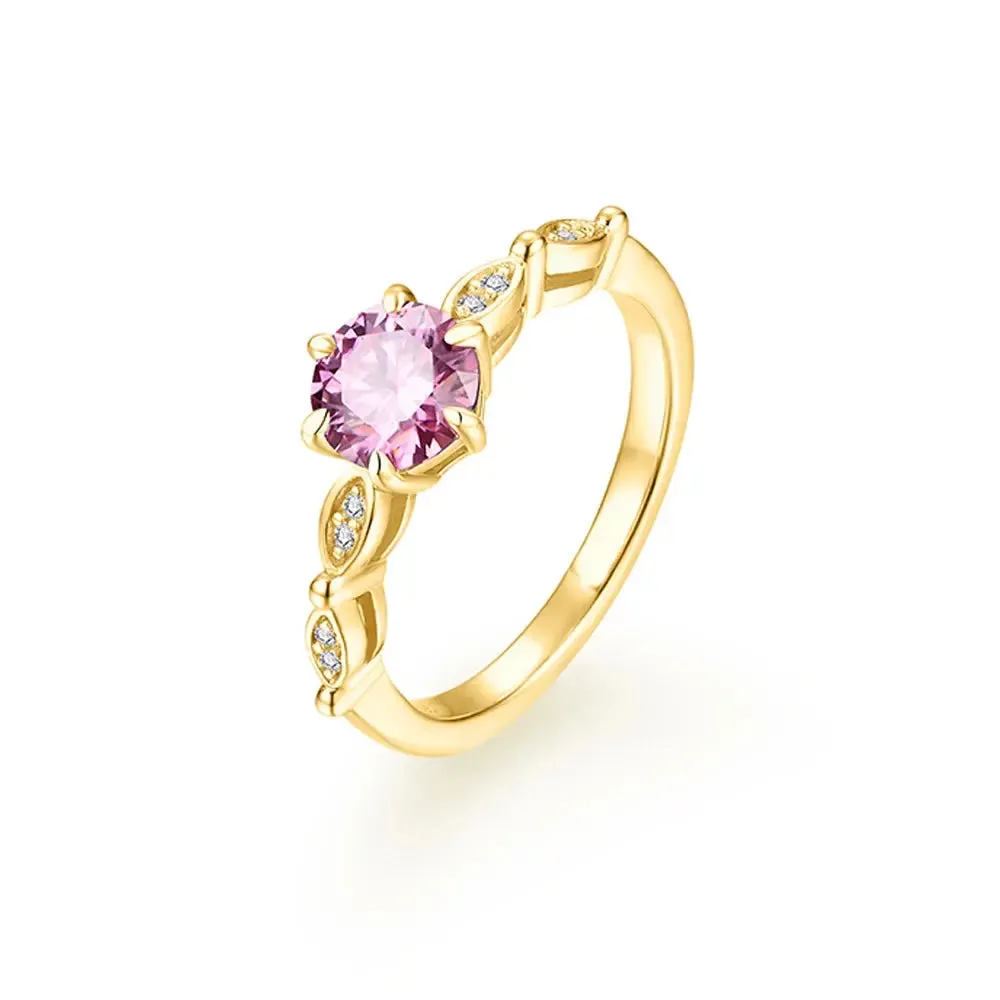 Silver or Gold 1.0ct Pink Moissanite Ring with Side Accent Stones