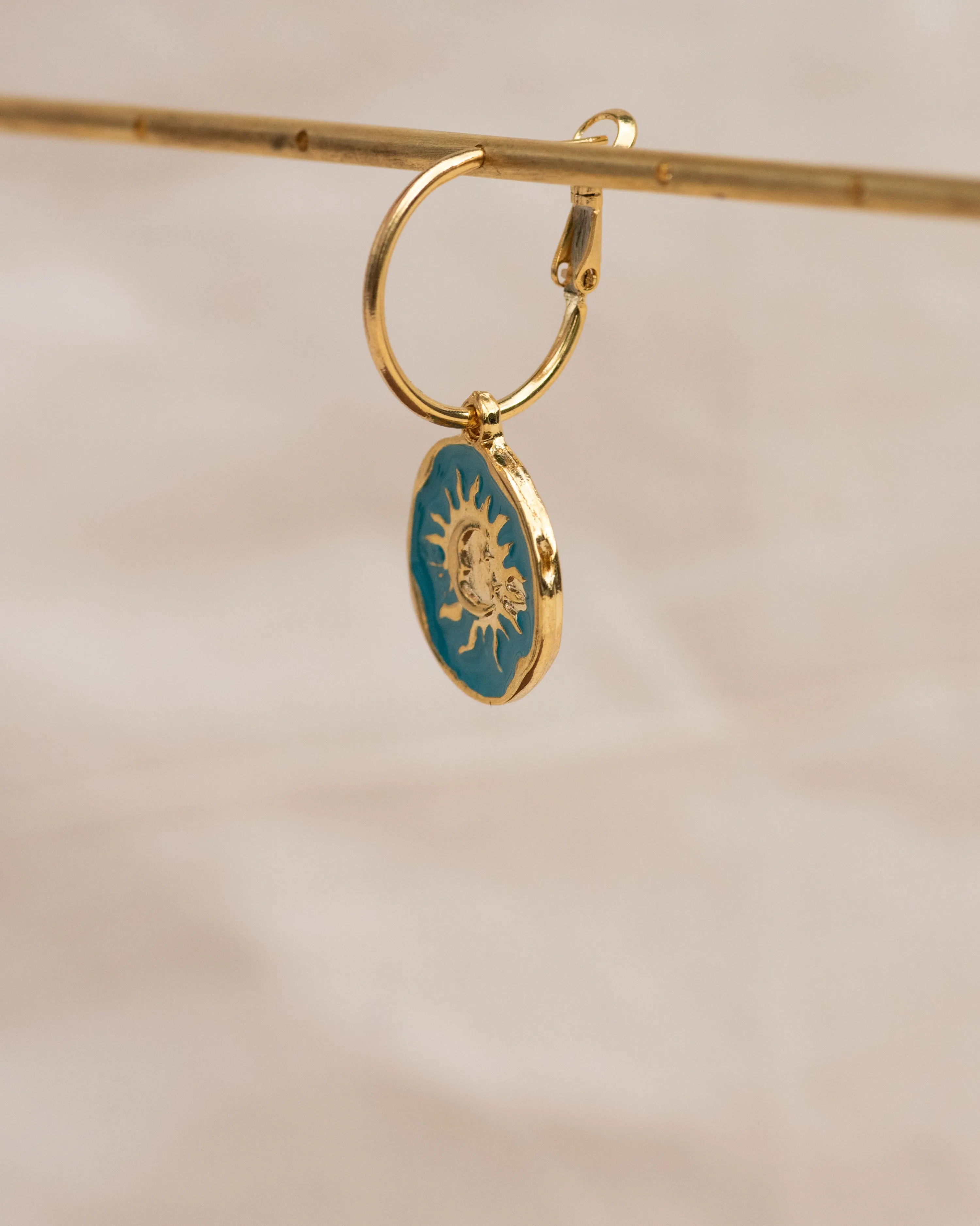 Single Charm Hoop Earring (Sun   Moon Ocean Embrace)