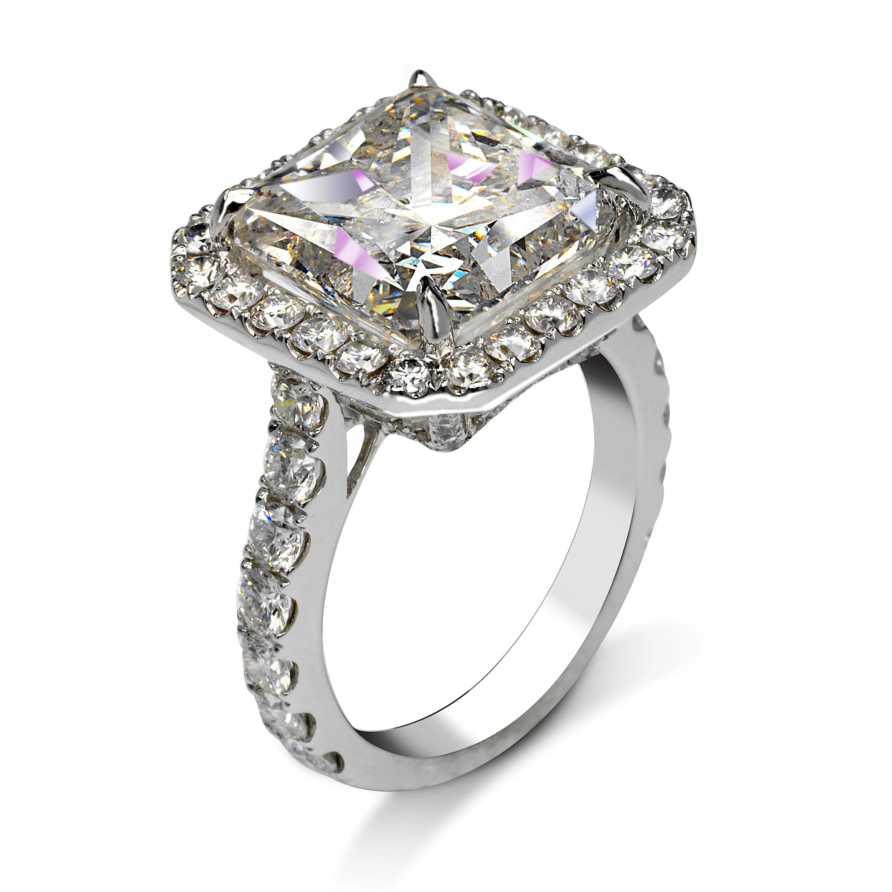 SKY 13 CARAT RADIANT CUT E COLOR SI1 CLARITY HALO DIAMOND ENGAGEMENT RING 18K WHITE GOLD CERTIFIED 10 CT E SI1 MIKE NEKTA