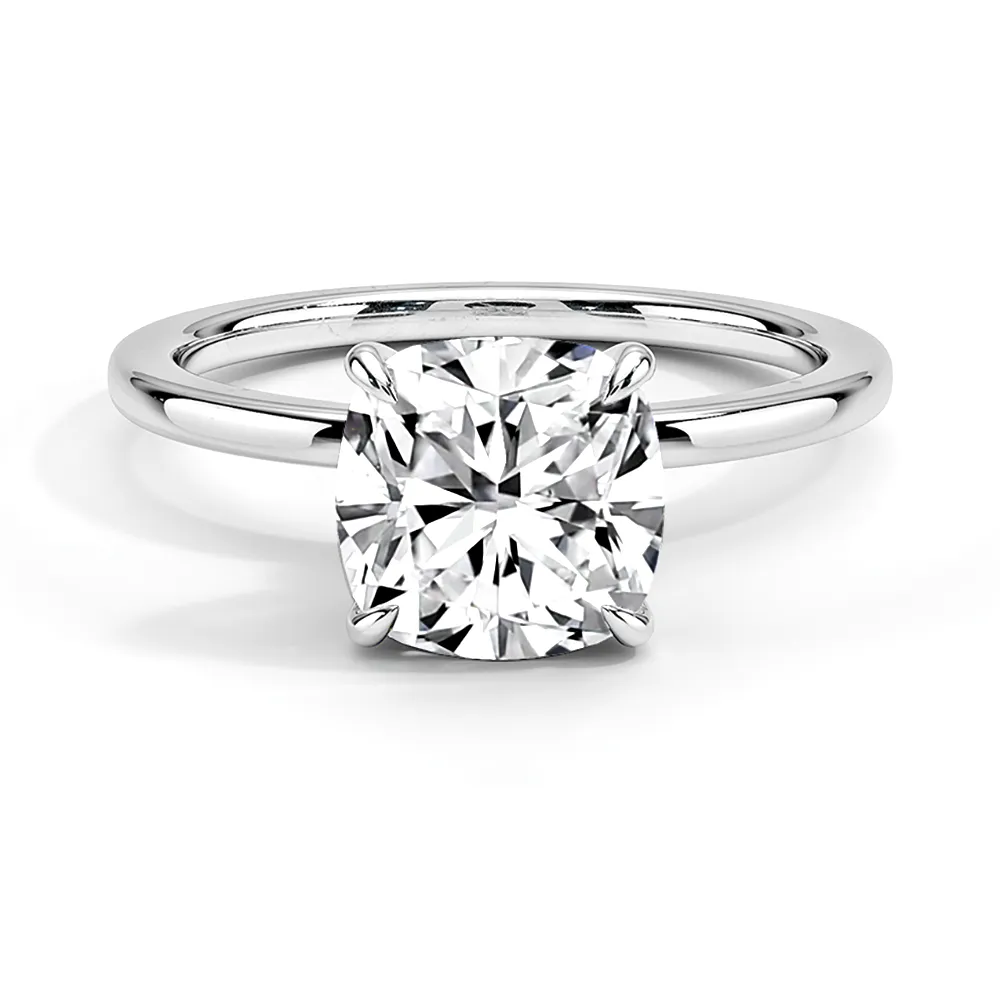 Solitaire Cushion Engagement Ring With Hidden Halo