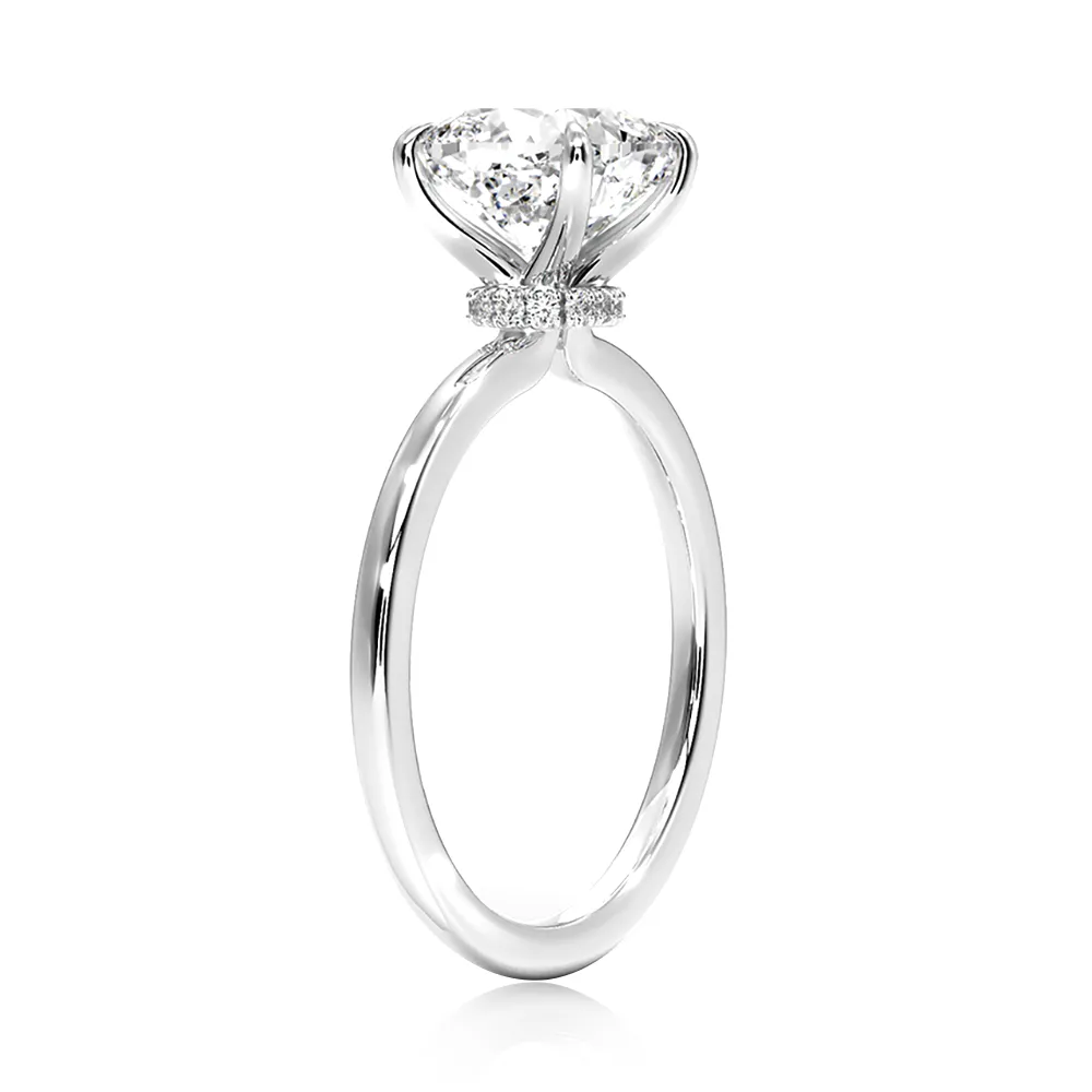 Solitaire Cushion Engagement Ring With Hidden Halo