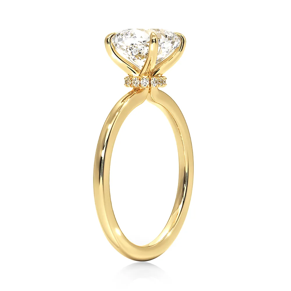 Solitaire Cushion Engagement Ring With Hidden Halo