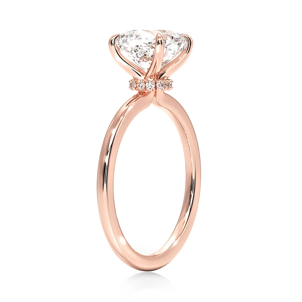 Solitaire Cushion Engagement Ring With Hidden Halo