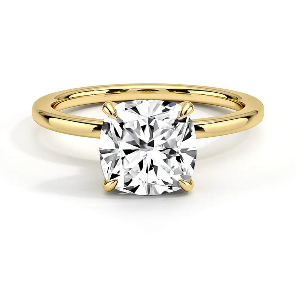 Solitaire Cushion Engagement Ring With Hidden Halo