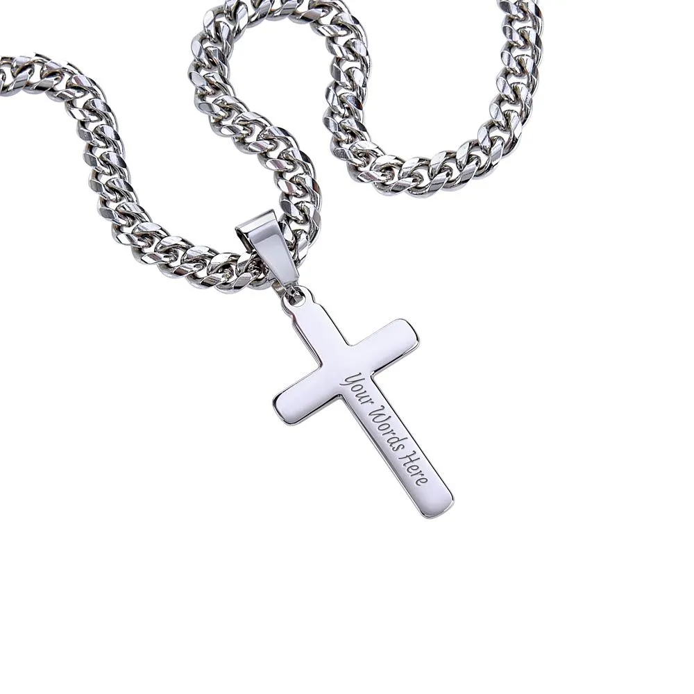 To Grandson Gift, Take Advantage of the Gifts, Encouragement From Grandma Cross Pendant Cuban Chain Necklace【Custom Engravable】